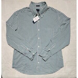 J.Crew Shirt Mens XL Green Check Long Sleeve Button Up Slim Untucked Performance